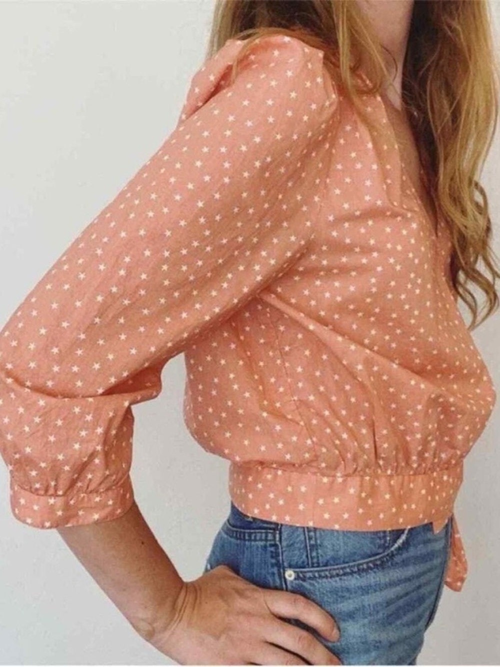 Madewell Peach Pink Star Scatter Wrap Top - Picture 3 of 14